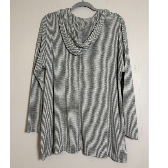 J. Jill Gray White Striped Hoodie Three Button Tunic Size Large - Picture 5 of 5